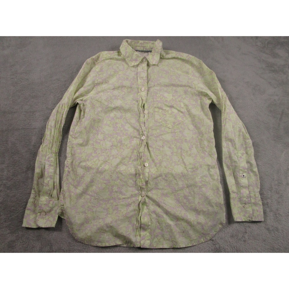 J Crew Top Womens 2‎ Green Floral Button Up Preppy Casual Classic Fit